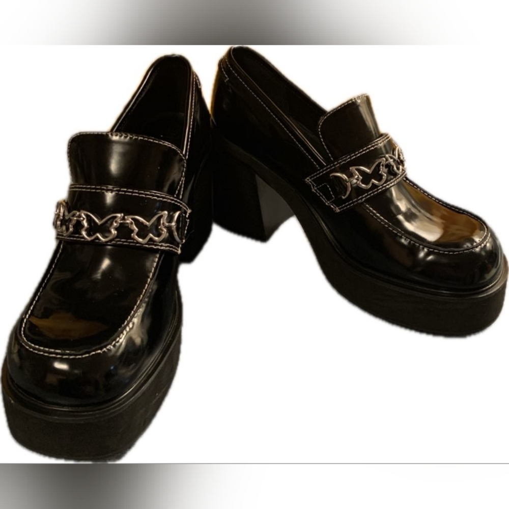 dELiA*s Black Chunky Platform Loafers With Butterfly Accents Size 10 M